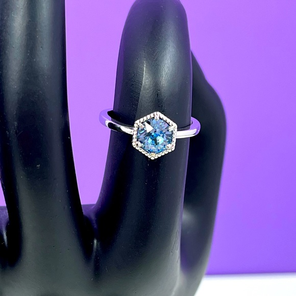 Jewelry - Geometric Sterling Silver 925 Plated Blue Crystal Hexagon Ring